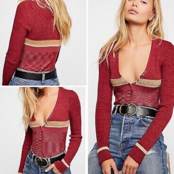 Free People Red Ribbed Top ASO Kelly Alrich on The Society Size S - Picture 3 of 10